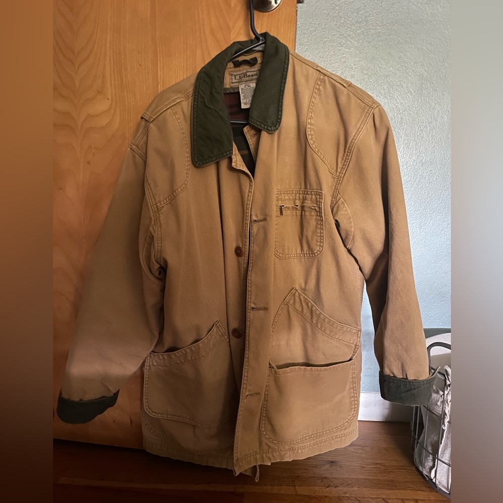 L.L. Bean Men's Field Jacket in Tan with Green Corduroy Trim